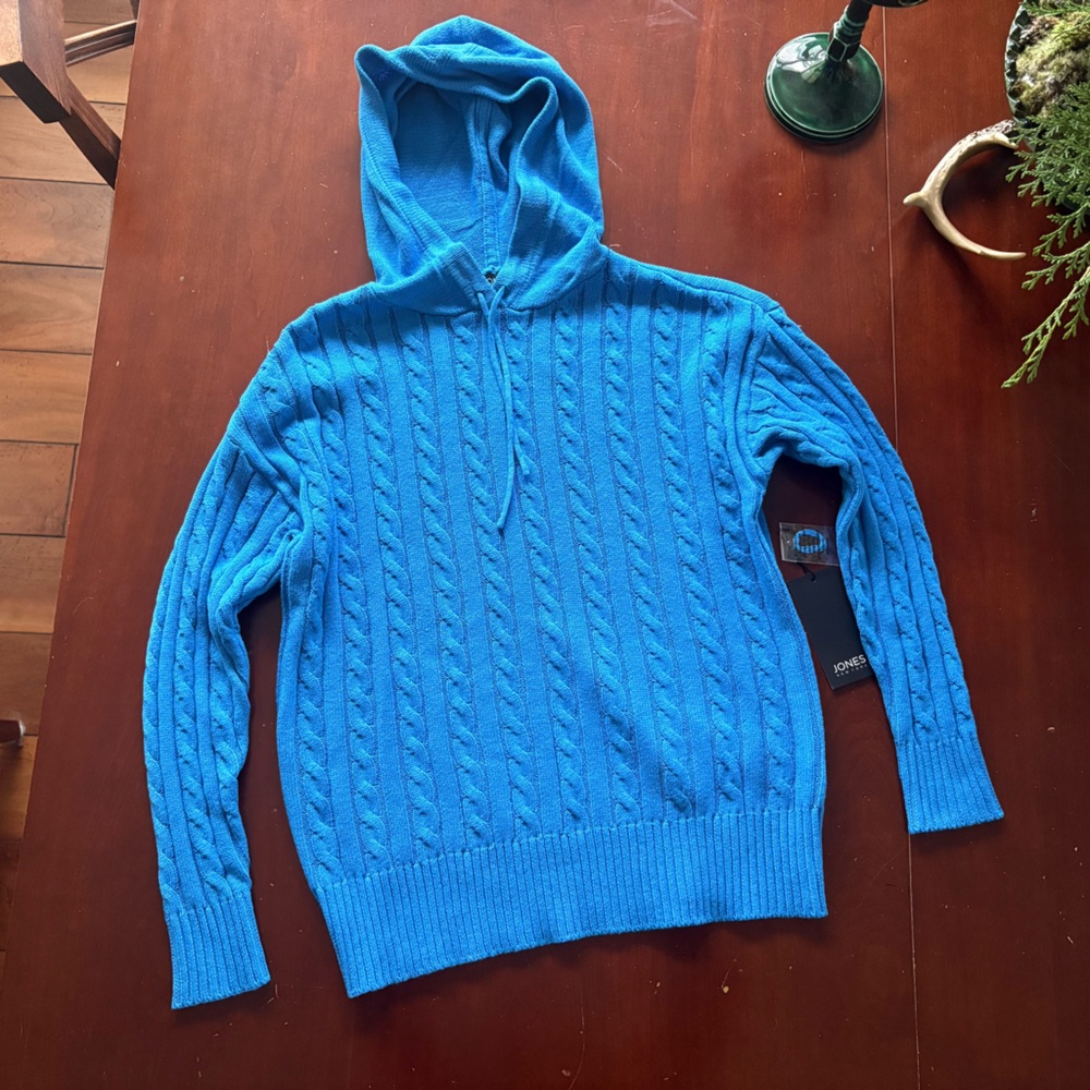 Jones New York Cable Sweater Hoodie Ribbed Size Small